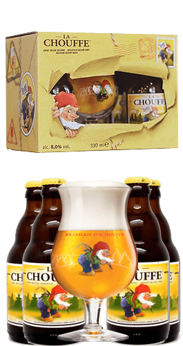 Pack cerveza de regalo La Chouffe 40 Aniversario 4 Cervezas 1 Vaso 